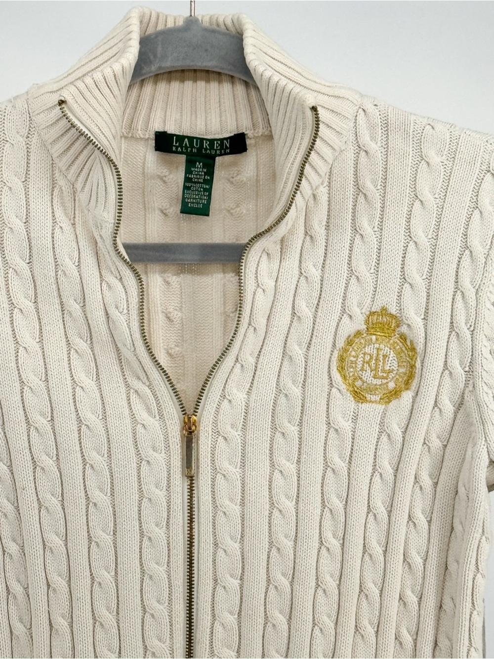 Ralph Lauren Cream Cable-Knit Zip Sweater - Picture 6 of 8